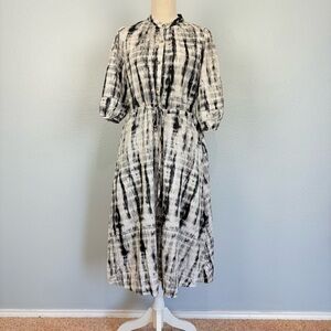 Who What Wear Tie dye Puff Sleeve Midi Dress Black White Sz M